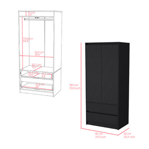 English Elm Lewes Matte Black Dresser and Armoire Set Modern Bedroom Storage with Hanging Rod B092S00219