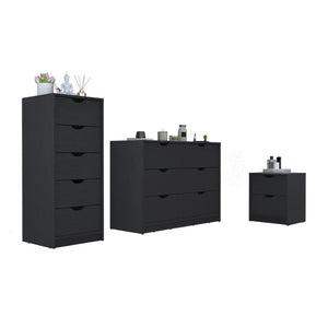 English Elm Stockley Three Piece Bedroom Set with Six Drawer Dresser Tall Chest and Nightstand B092S00220