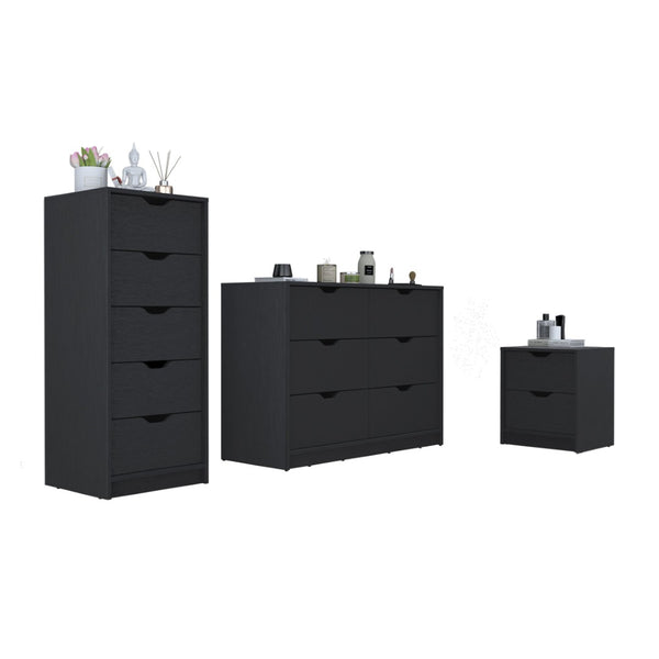 English Elm Stockley Three Piece Bedroom Set with Six Drawer Dresser Tall Chest and Nightstand B092S00220