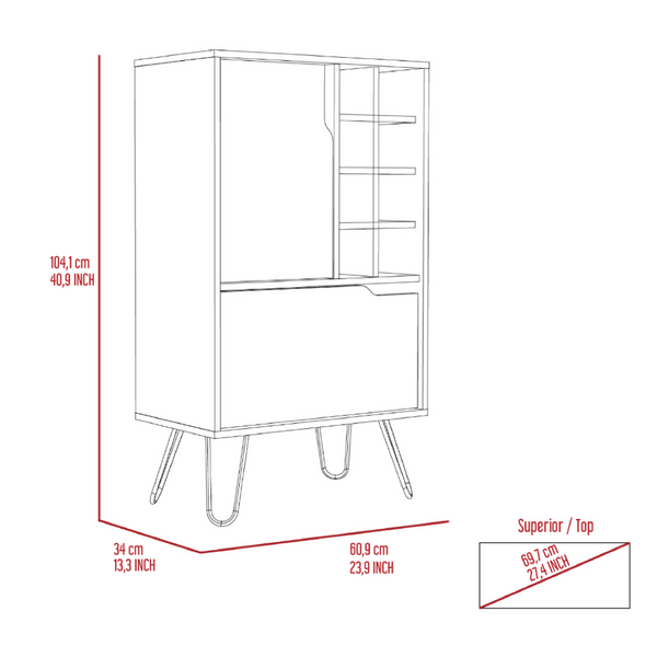 English Elm L Bar Single Door Storage Cabinet with Eight Slot Wine Rack and Four Tapered Legs B097120588