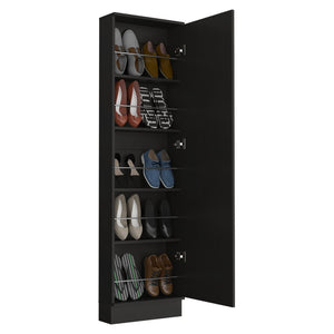 English Elm Shoe Cabinet with Full Length Mirror Door Five Shelves Slim Entryway Storage in Matte Black B097132938
