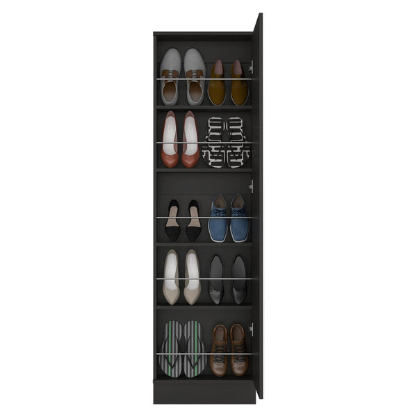 English Elm Shoe Cabinet with Full Length Mirror Door Five Shelves Slim Entryway Storage in Matte Black B097132938