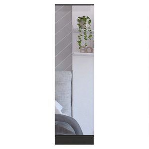 English Elm Shoe Cabinet with Full Length Mirror Door Five Shelves Slim Entryway Storage in Matte Black B097132938