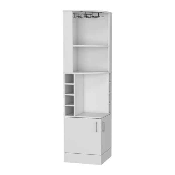 English Elm Corner Bar Cabinet Tall White Unit with Bottle Racks Glass Holder and Display Shelves B097132992