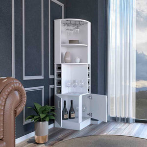 English Elm Corner Bar Cabinet Tall White Unit with Bottle Racks Glass Holder and Display Shelves B097132992