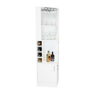 English Elm Corner Bar Cabinet Tall White Unit with Bottle Racks Glass Holder and Display Shelves B097132992