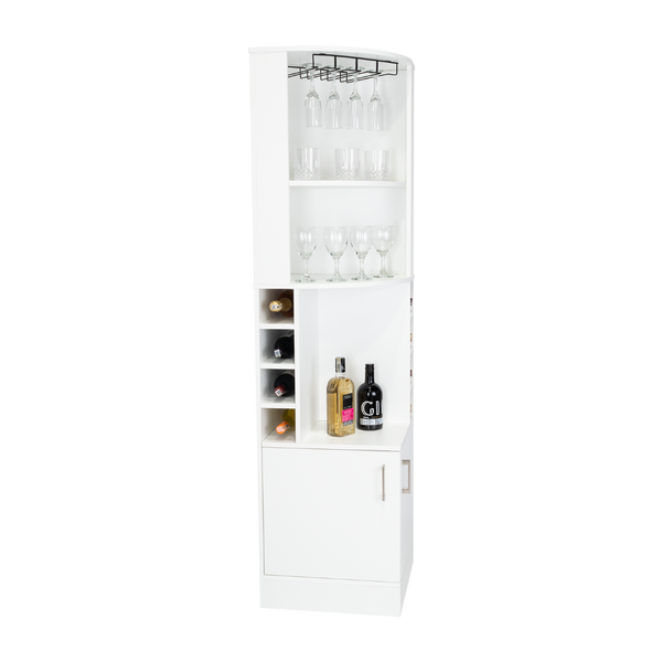 English Elm Corner Bar Cabinet Tall White Unit with Bottle Racks Glass Holder and Display Shelves B097132992