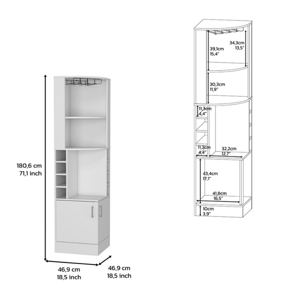 English Elm Corner Bar Cabinet Tall White Unit with Bottle Racks Glass Holder and Display Shelves B097132992