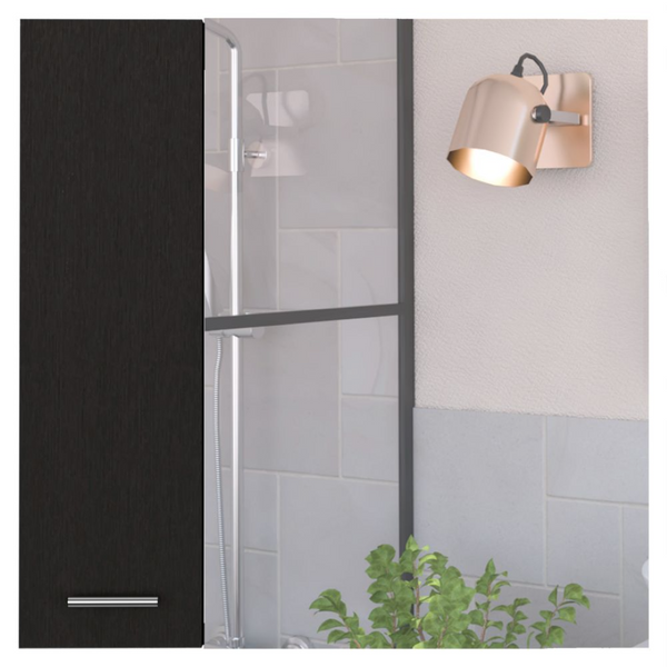 English Elm Medicine Cabinet Double Door Mirrored Black Finish Four Shelf Bathroom Wall Storage B097133008