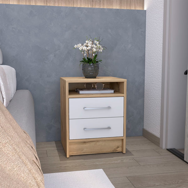 English Elm Nightstand Two Drawer Open Shelf White Oak Scandinavian Bedroom Bedside Organizer B097133066