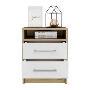 English Elm Nightstand Two Drawer Open Shelf White Oak Scandinavian Bedroom Bedside Organizer B097133066
