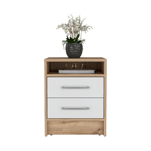 English Elm Nightstand Two Drawer Open Shelf White Oak Scandinavian Bedroom Bedside Organizer B097133066