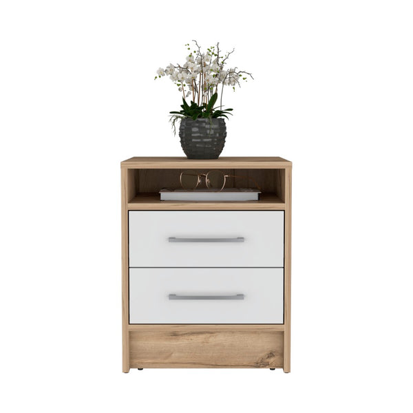 English Elm Nightstand Two Drawer Open Shelf White Oak Scandinavian Bedroom Bedside Organizer B097133066