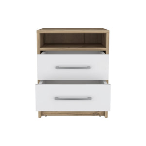 English Elm Nightstand Two Drawer Open Shelf White Oak Scandinavian Bedroom Bedside Organizer B097133066
