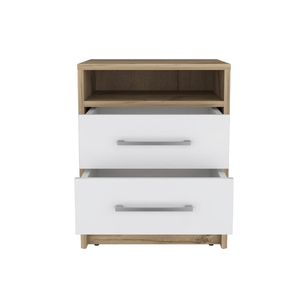 English Elm Nightstand Two Drawer Open Shelf White Oak Scandinavian Bedroom Bedside Organizer B097133066