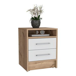 English Elm Nightstand Two Drawer Open Shelf White Oak Scandinavian Bedroom Bedside Organizer B097133066