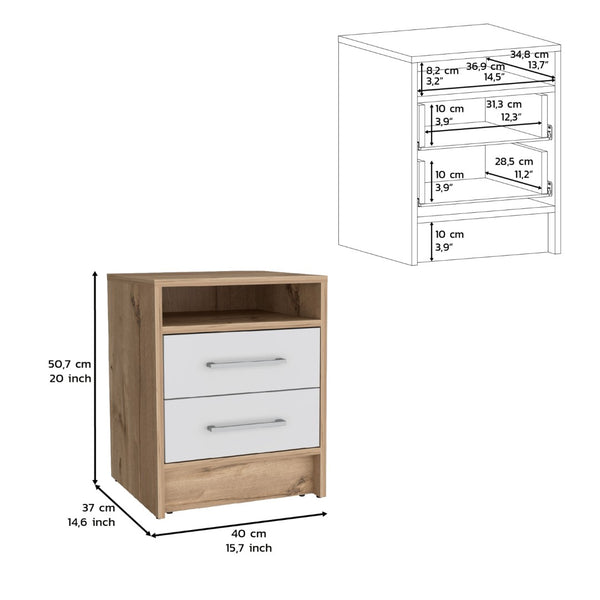 English Elm Nightstand Two Drawer Open Shelf White Oak Scandinavian Bedroom Bedside Organizer B097133066