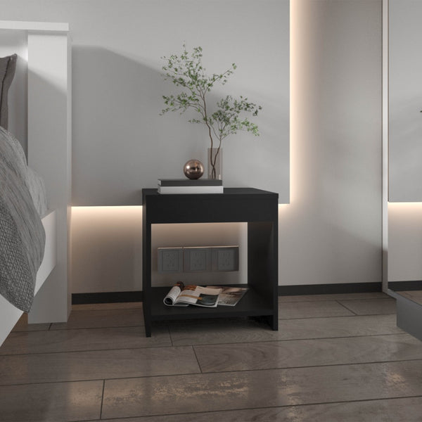 English Elm Night Table Compact Open Shelf Matte Black Engineered Wood Minimalist Bedroom Accent B097P250887