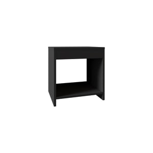 English Elm Night Table Compact Open Shelf Matte Black Engineered Wood Minimalist Bedroom Accent B097P250887
