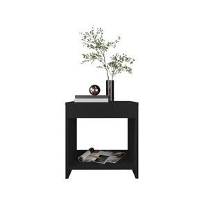English Elm Night Table Compact Open Shelf Matte Black Engineered Wood Minimalist Bedroom Accent B097P250887