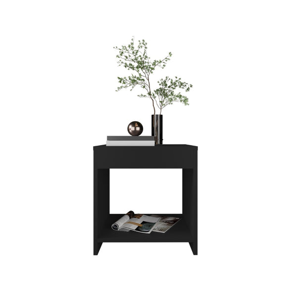 English Elm Night Table Compact Open Shelf Matte Black Engineered Wood Minimalist Bedroom Accent B097P250887