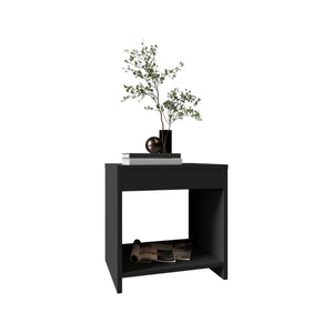 English Elm Night Table Compact Open Shelf Matte Black Engineered Wood Minimalist Bedroom Accent B097P250887