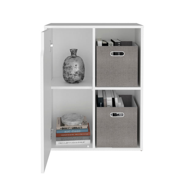 English Elm Bookshelf with Four Open Shelves and Two Woven Baskets for Compact Living Spaces B097P507706
