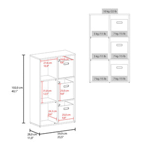 English Elm Bookshelf with Six Open Shelves and Three Woven Baskets for Modern Home Storage B097P507707