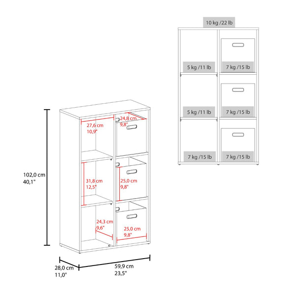 English Elm Bookshelf with Six Open Shelves and Three Woven Baskets for Modern Home Storage B097P507707