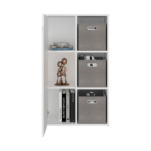 English Elm Bookshelf with Six Open Shelves and Three Woven Baskets for Modern Home Storage B097P507707