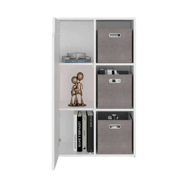 English Elm Bookshelf with Six Open Shelves and Three Woven Baskets for Modern Home Storage B097P507707