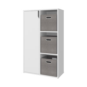English Elm Bookshelf with Six Open Shelves and Three Woven Baskets for Modern Home Storage B097P507707