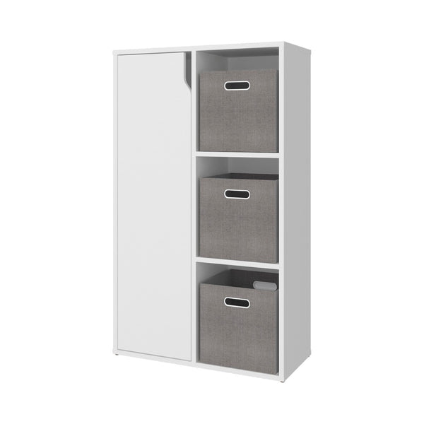 English Elm Bookshelf with Six Open Shelves and Three Woven Baskets for Modern Home Storage B097P507707