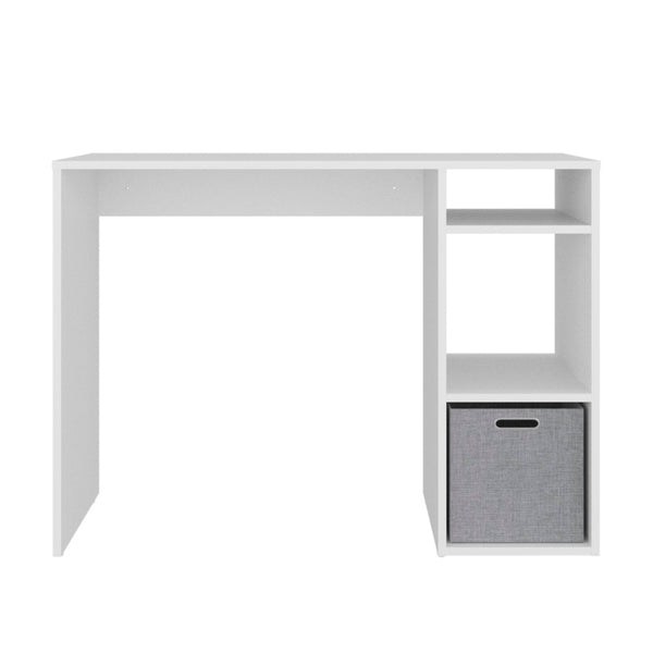 English Elm Computer Desk with Open Shelving and Woven Basket for Compact Home Office Use White B097P507708