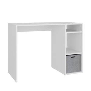 English Elm Computer Desk with Open Shelving and Woven Basket for Compact Home Office Use White B097P507708