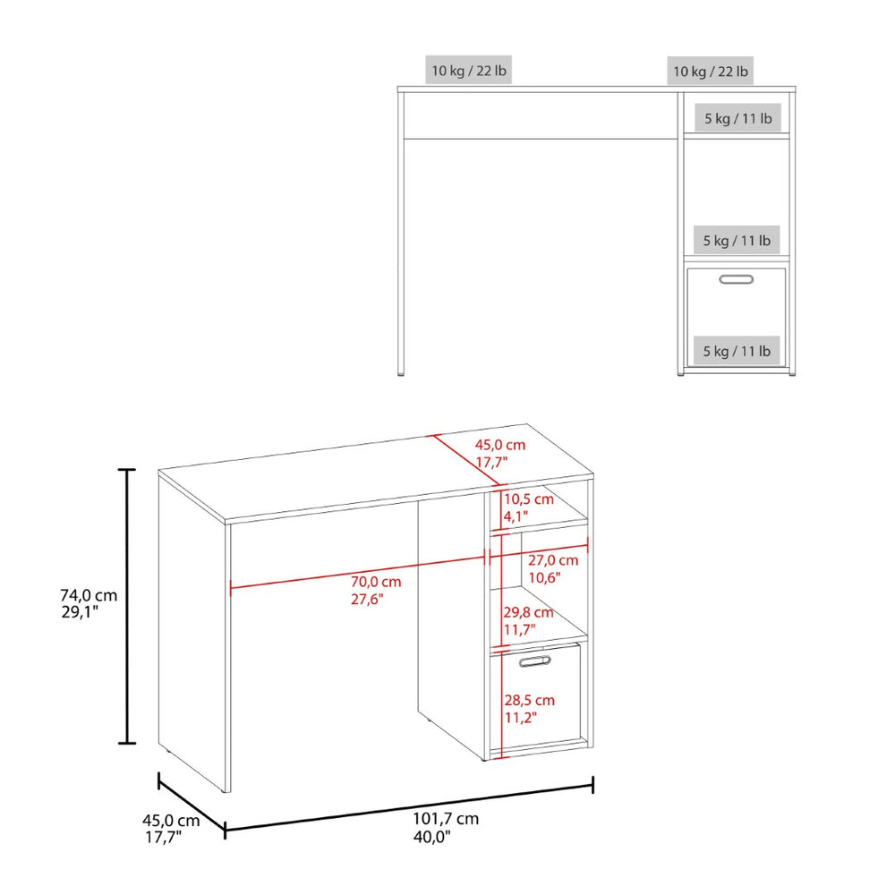 English Elm Computer Desk with Open Shelving and Woven Basket for Compact Home Office Use Natural B097P507709