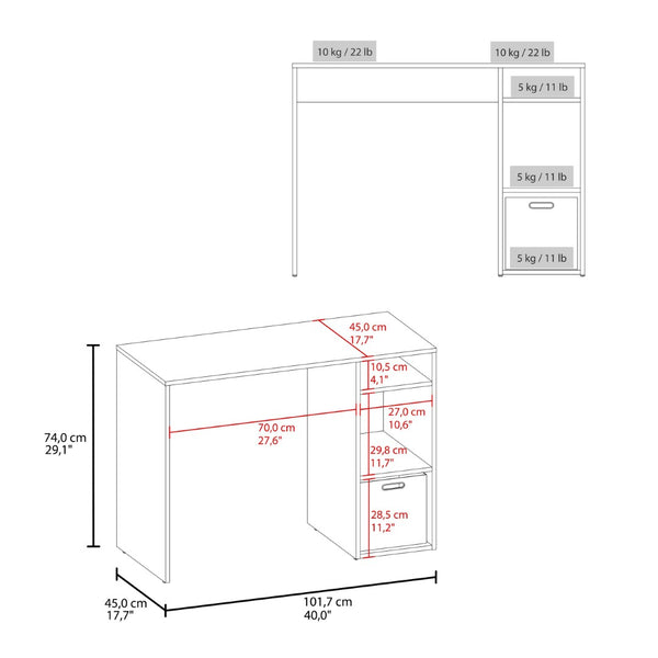 English Elm Computer Desk with Open Shelving and Woven Basket for Compact Home Office Use Natural B097P507709