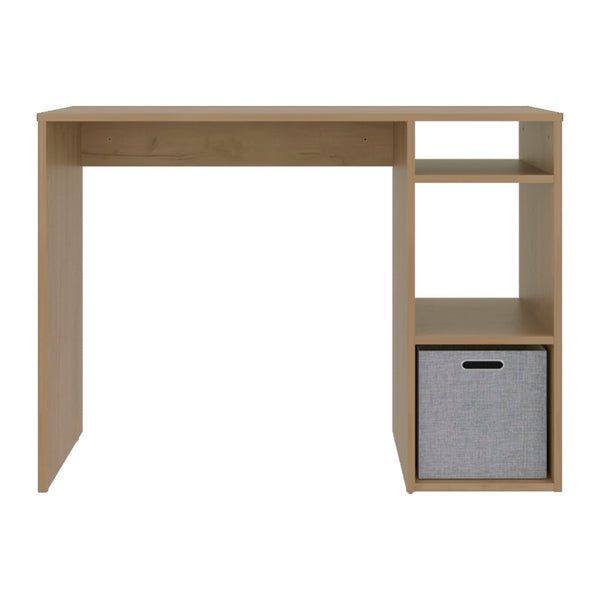 English Elm Computer Desk with Open Shelving and Woven Basket for Compact Home Office Use Natural B097P507709