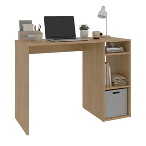 English Elm Computer Desk with Open Shelving and Woven Basket for Compact Home Office Use Natural B097P507709