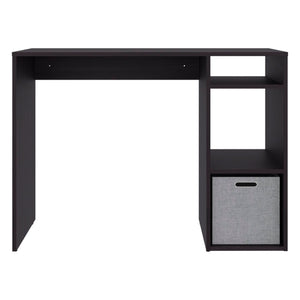 English Elm Computer Desk with Open Shelving and Woven Basket for Compact Home Office Use Black B097P507710