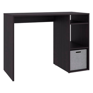 English Elm Computer Desk with Open Shelving and Woven Basket for Compact Home Office Use Black B097P507710