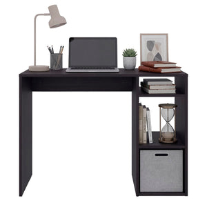 English Elm Computer Desk with Open Shelving and Woven Basket for Compact Home Office Use Black B097P507710