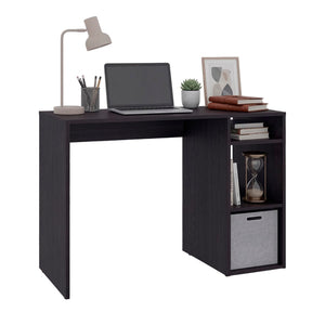 English Elm Computer Desk with Open Shelving and Woven Basket for Compact Home Office Use Black B097P507710