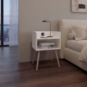 English Elm Night Table Compact Open Shelf Matte Black Engineered Wood Minimalist Bedroom Accent White B097P507711