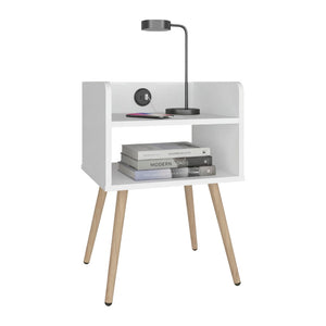 English Elm Night Table Compact Open Shelf Matte Black Engineered Wood Minimalist Bedroom Accent White B097P507711