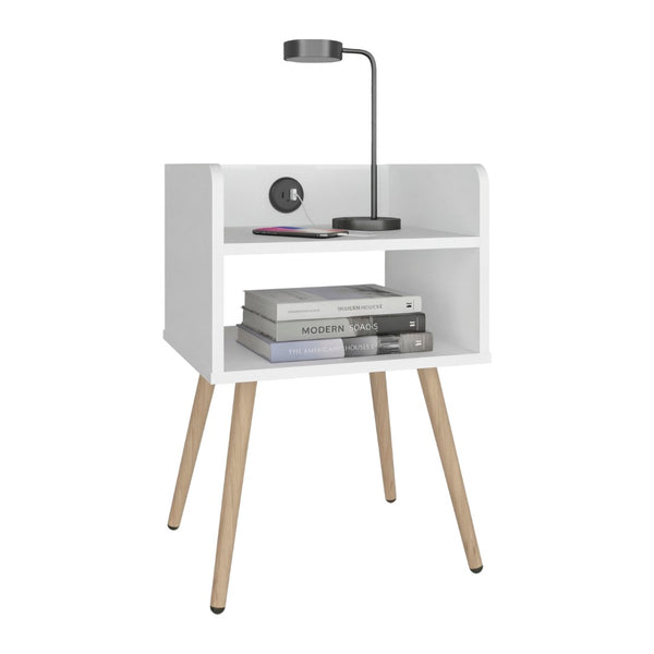 English Elm Night Table Compact Open Shelf Matte Black Engineered Wood Minimalist Bedroom Accent White B097P507711