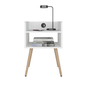 English Elm Night Table Compact Open Shelf Matte Black Engineered Wood Minimalist Bedroom Accent White B097P507711
