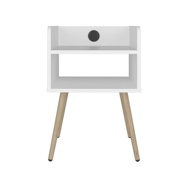 English Elm Night Table Compact Open Shelf Matte Black Engineered Wood Minimalist Bedroom Accent White B097P507711