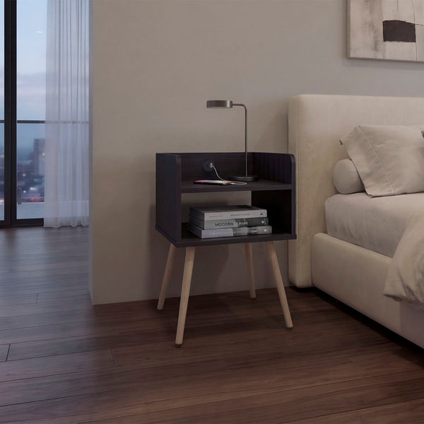 English Elm Night Table Compact Open Shelf Matte Black Engineered Wood Minimalist Bedroom Accent Black B097P507713