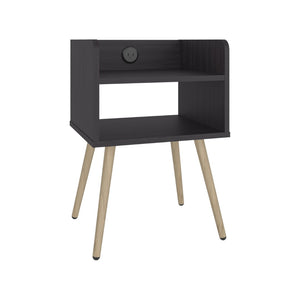 English Elm Night Table Compact Open Shelf Matte Black Engineered Wood Minimalist Bedroom Accent Black B097P507713